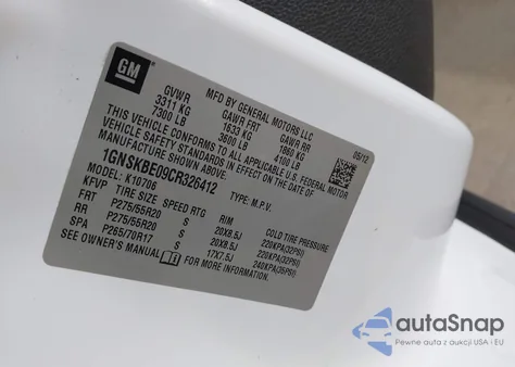 2012 Chevrolet Tahoe Lt из США, поврежденный, VIN 1GNSKBE09CR326412